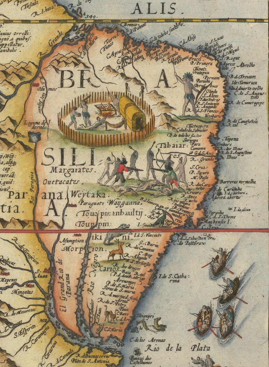 Karta över Sydamerika, 1593 (beskuren) av Gerard de Jode