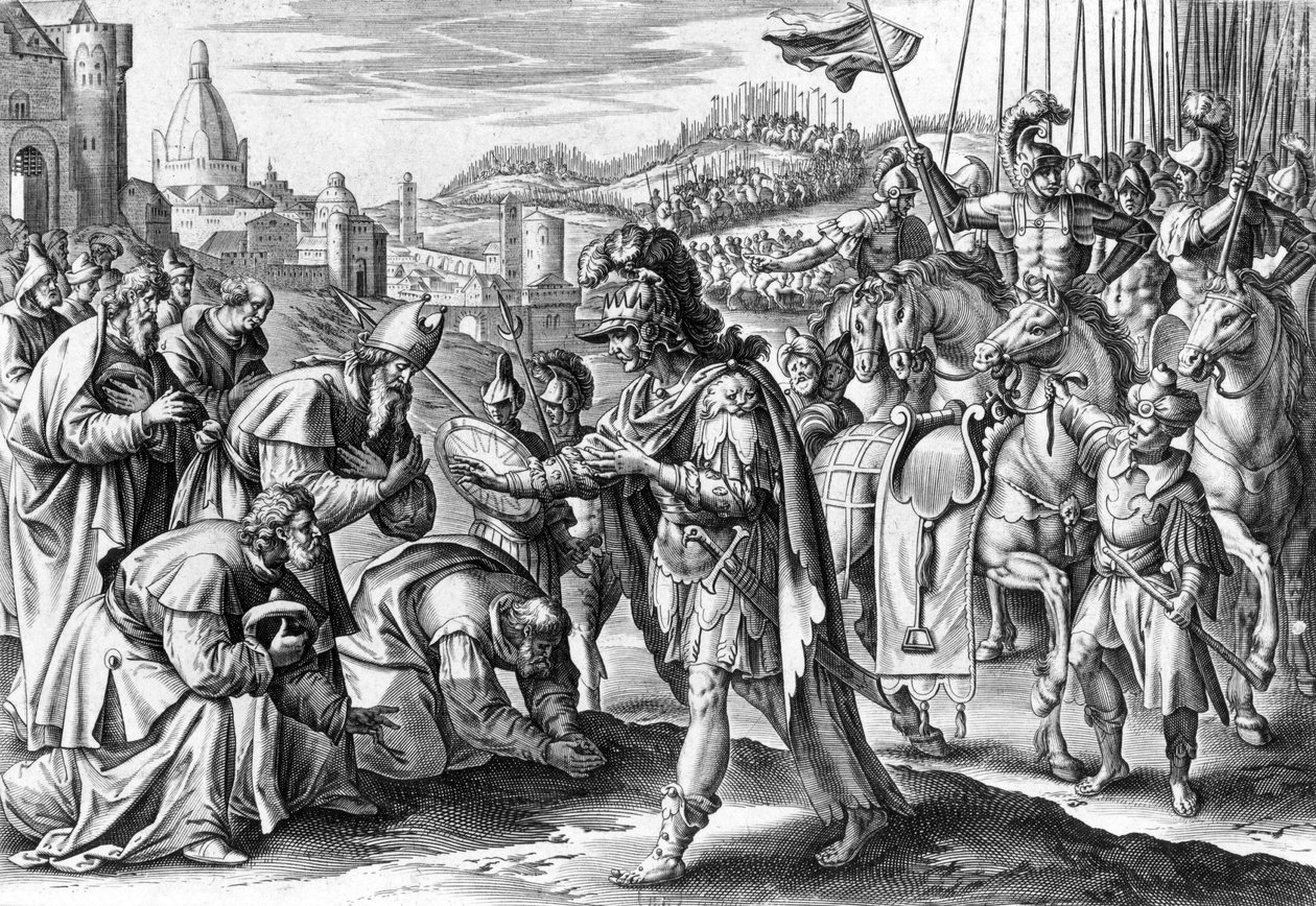 Saint Loup, biskop av Troyes får Attila (gravyr) av Gerard de Jode