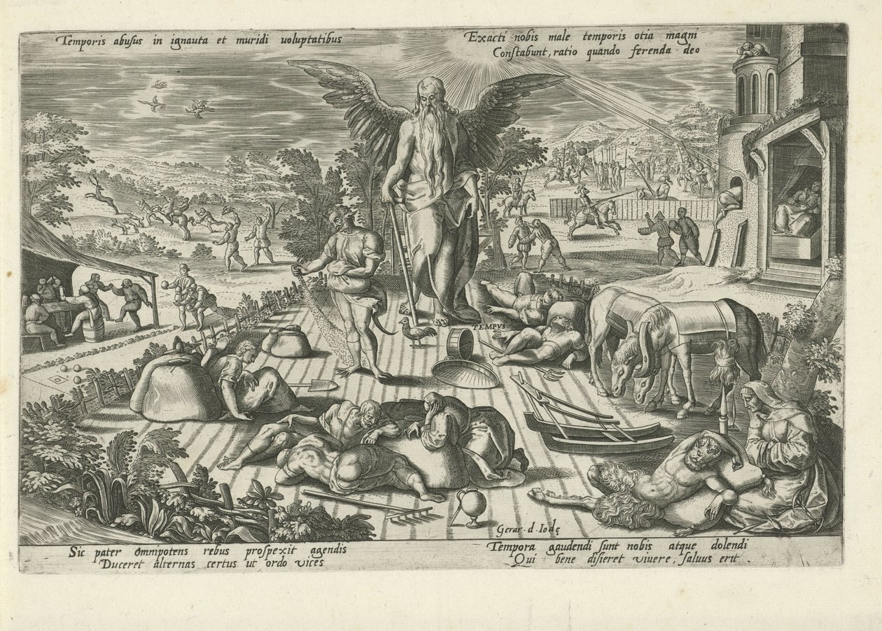 Fader Tid mitt i scener av dåligt beteende Temporis abusus in ignauta et muridi uoluptatibus (...) (titel på objekt) Moralizing Allegories of Time (serietitel) av Gerard de Jode