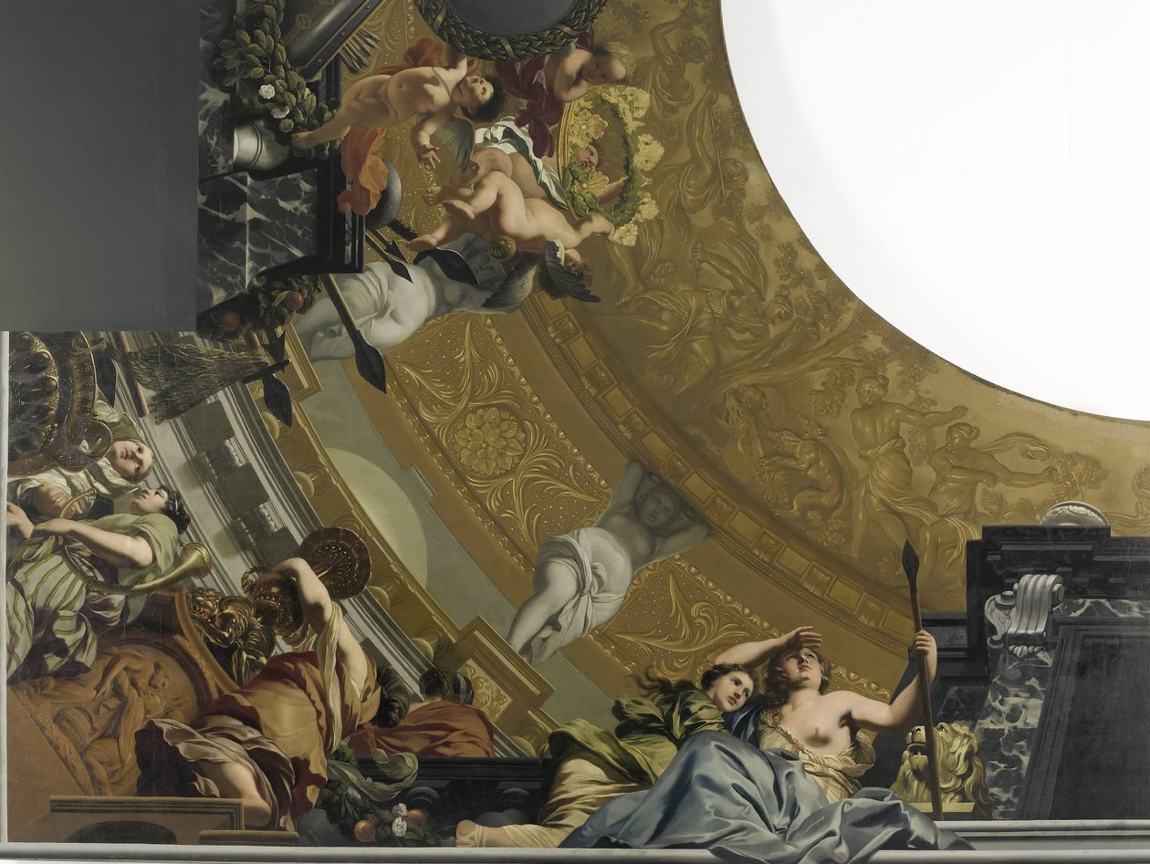 Femdelad takdekoration för Stora salen i Soestdijk-palatset av Gerard de Lairesse