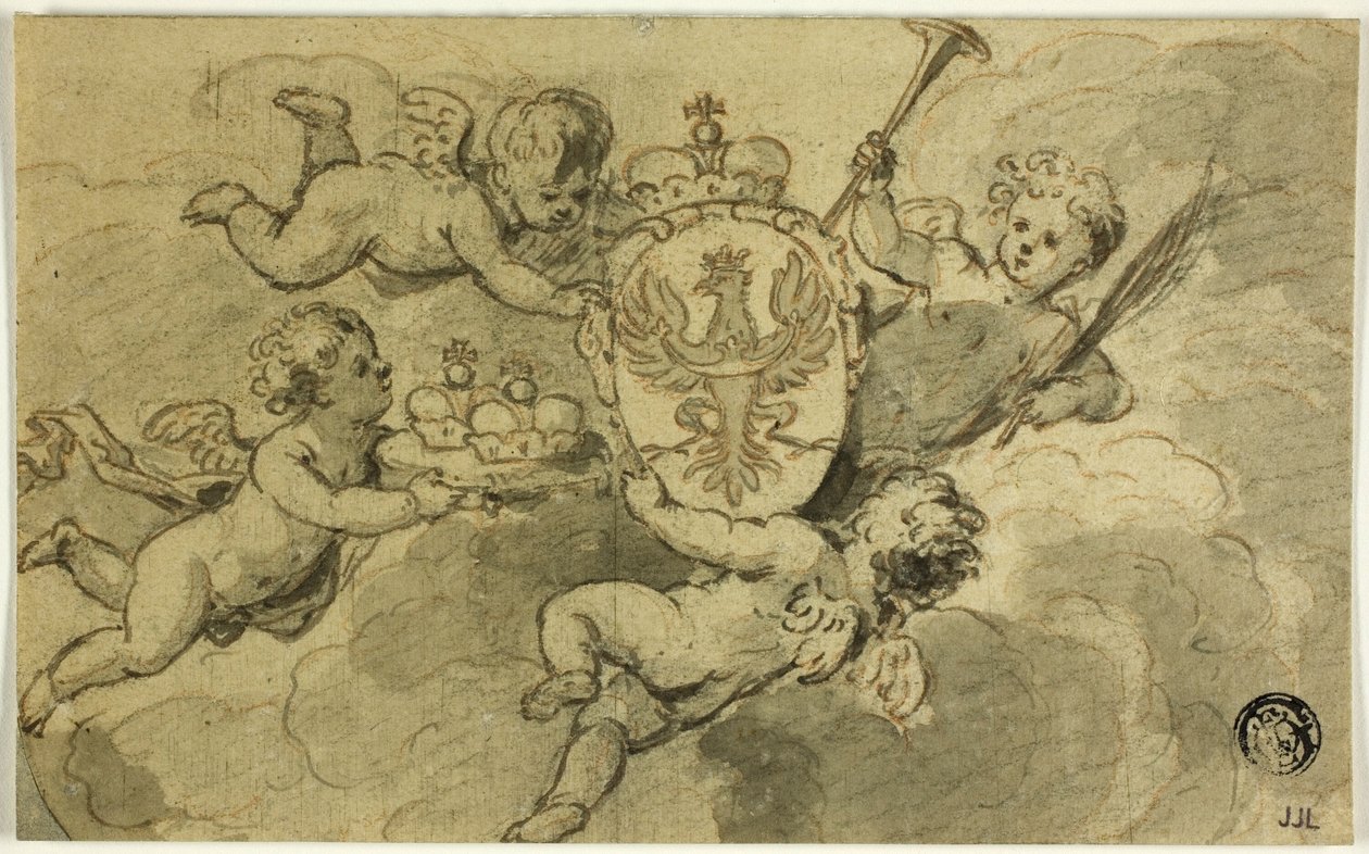 Putti och vapensköld av Gerard de Lairesse