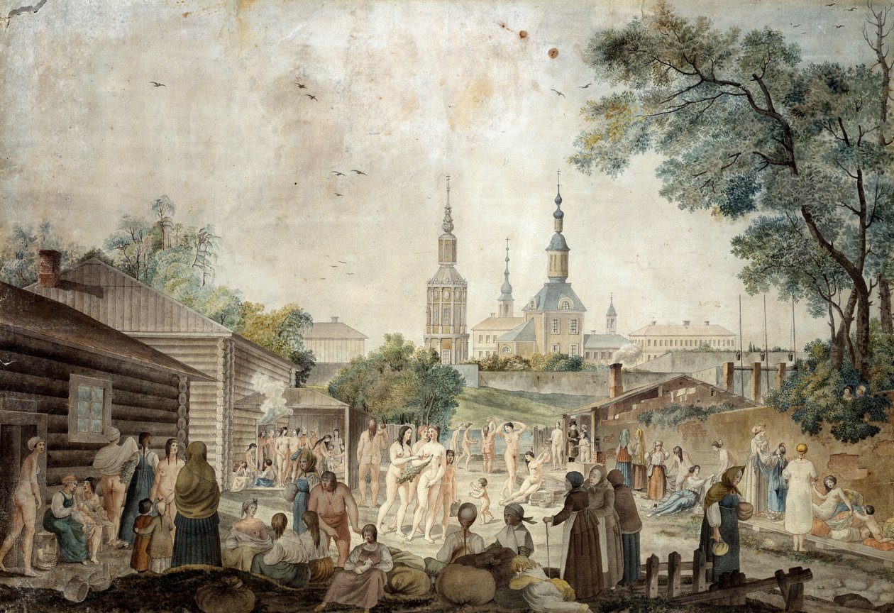 A Cure Bath i Moskva, 1790 (wc på papper) av Gerard de la Barthe