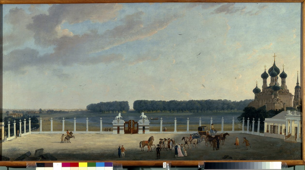 Utsikten från fönstren på Ostankino-palatset (Moskva) (Utsikt från fönstren på Ostankino-palatset). Målning av Gerard de la Barthe (aktiv 1787-1810), olja på duk, cirka 1790. Fransk 1700-talskonst. Ryska statens museum, Sankt Petersburg. av Gerard de la Barthe