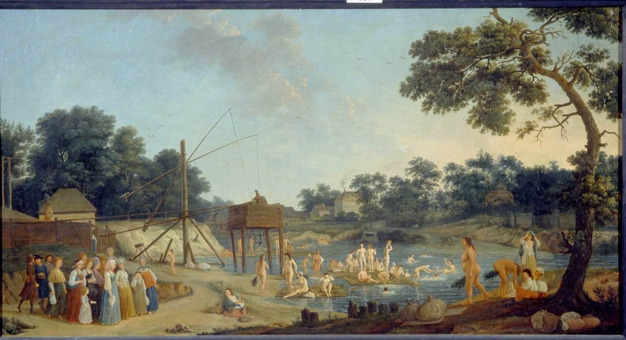 Utsikt över Serebryanicheskaya-badhusen i Moskva, Olja på duk av Gerard de la Barthe - Ryska statens museum, St Petersburg av Gerard de la Barthe