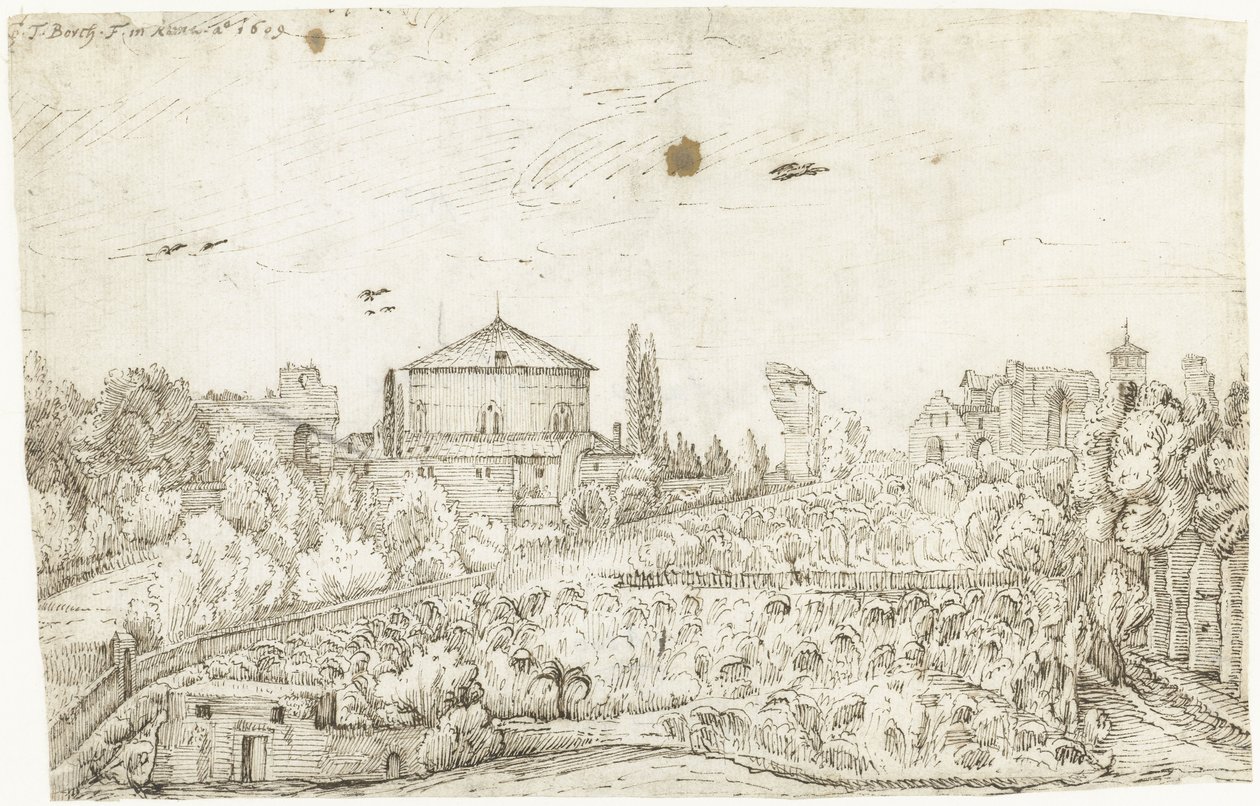 Utsikt över San Stefano Rotondo, Rom, från norr av Gerard ter Borch