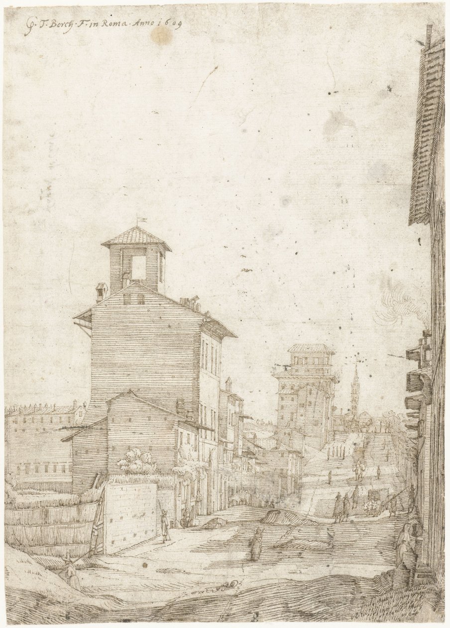 Utsikt över Via Panisperna till Santa Maria Maggiore, Rom av Gerard ter Borch