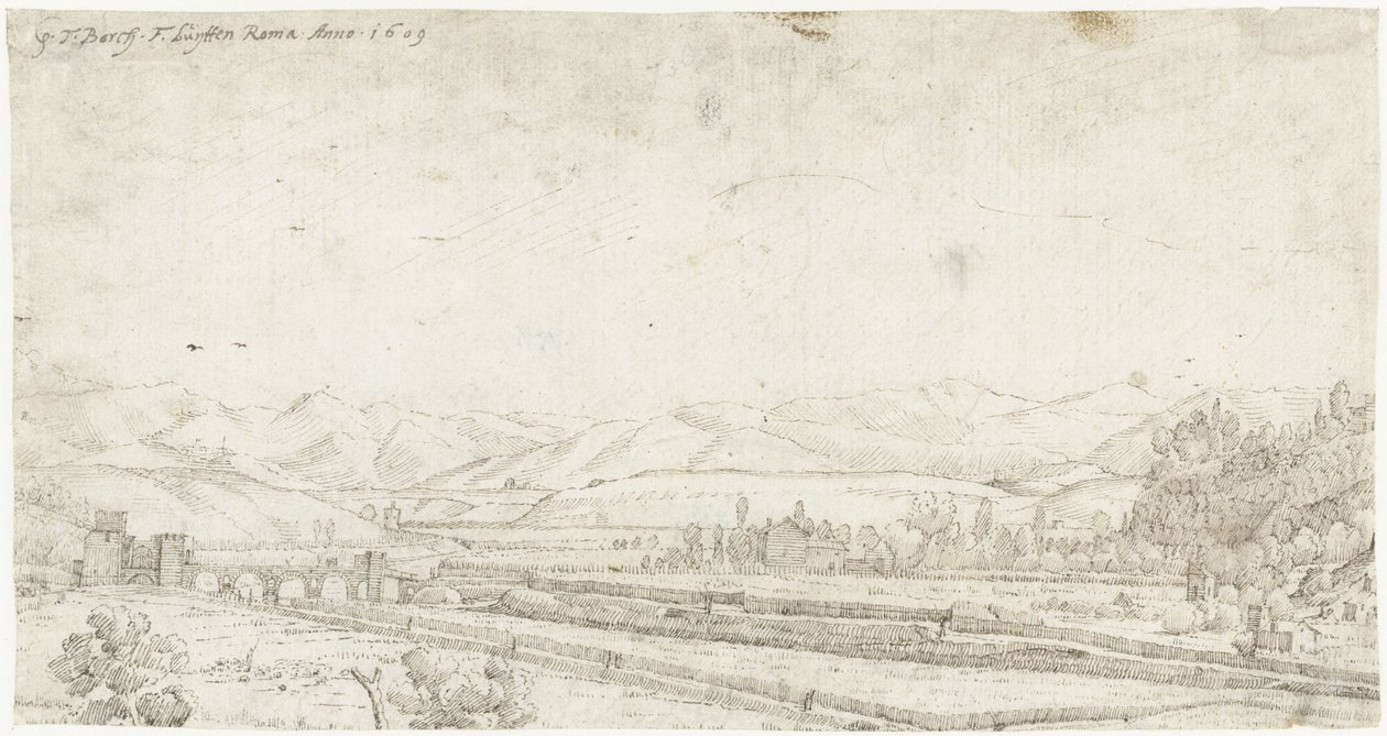 Landskap med Ponte Milvio, utanför Rom av Gerard ter Borch
