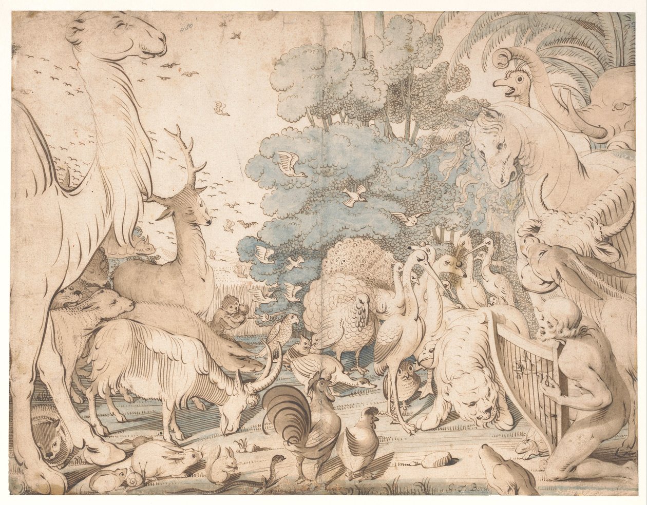 Orpheus förtrollar djuren med sitt spel av Gerard ter Borch
