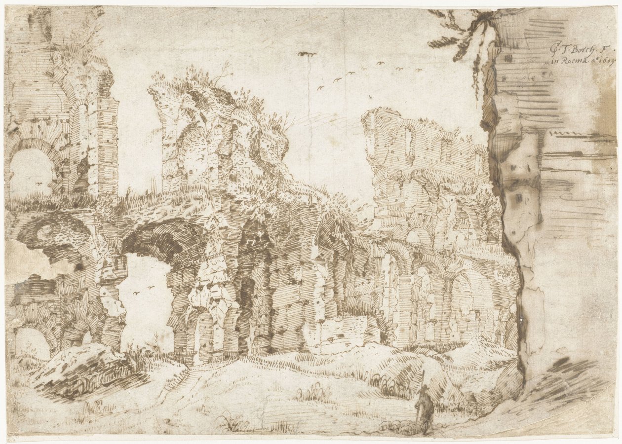 Ruinerna av Colosseum, Rom, sett inifrån av Gerard ter Borch