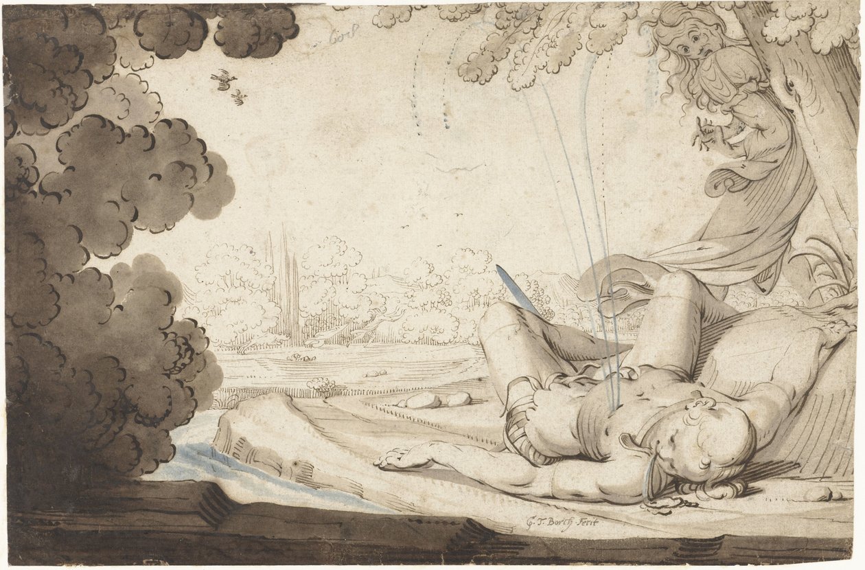 Thisbe upptäcker den döde Piramus av Gerard ter Borch