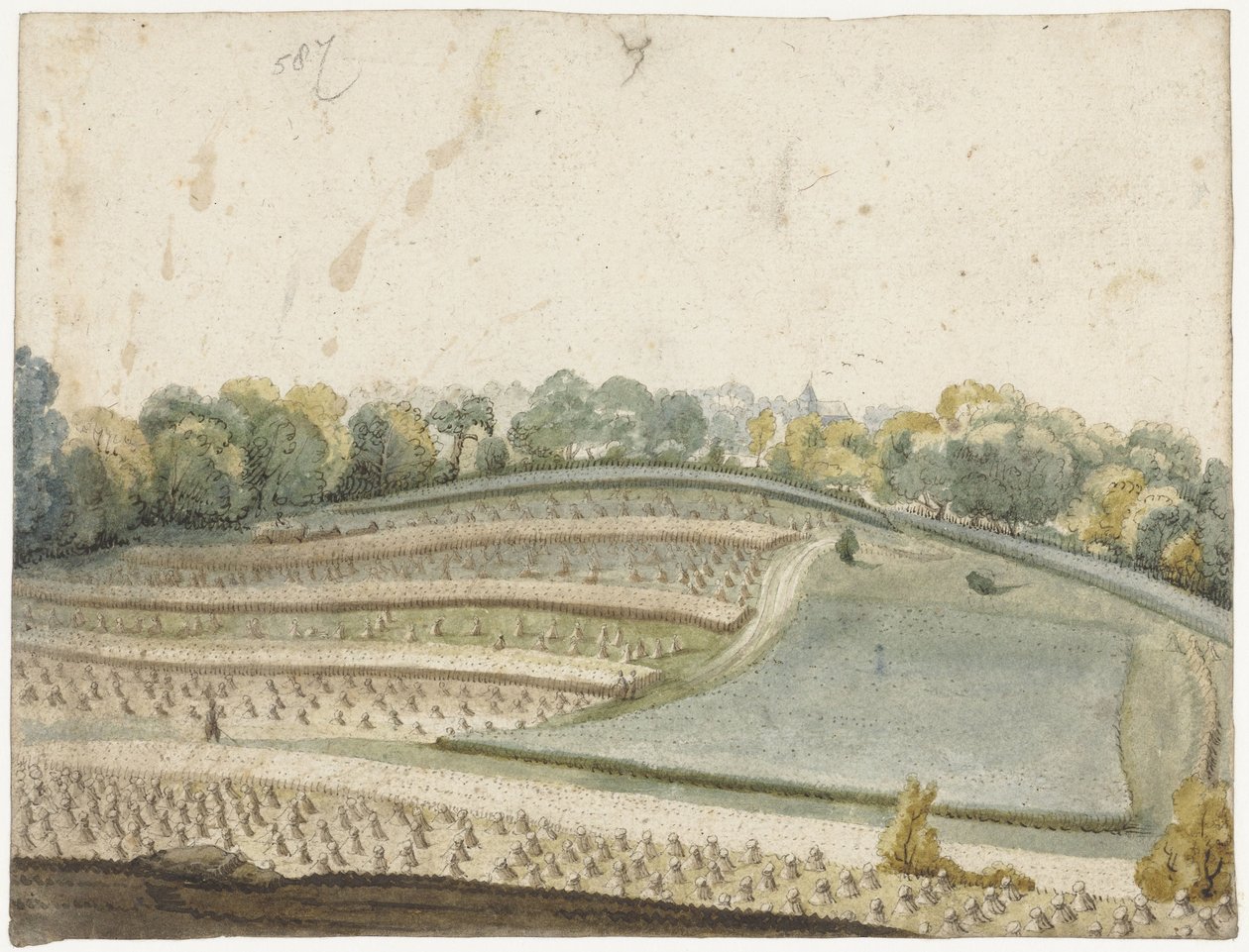 Panorama över ett böljande vetefält sett från ovan av Gerard ter Borch (I)