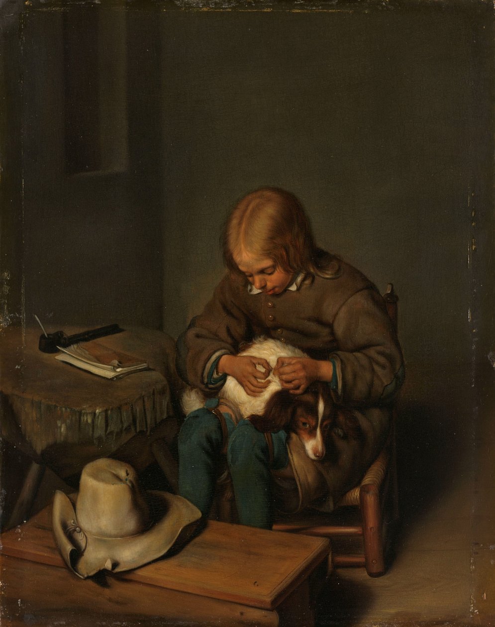 Pojke som flyr en hund av Gerard ter Borch (II) (copy after)