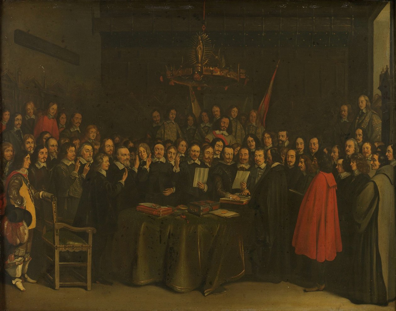 Ratifikation av freden i Münster mellan Spanien och Nederländska republiken i rådhuset i Münster, 15 maj 1648 av Gerard ter Borch (II) (copy after)
