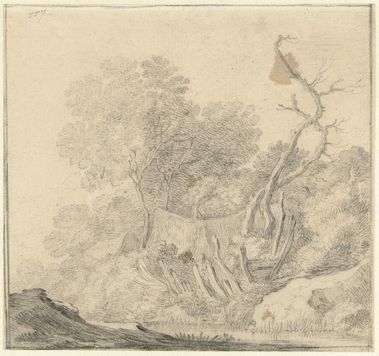 Hus mellan träd nära vatten av Gerard ter Borch (II) (possibly)