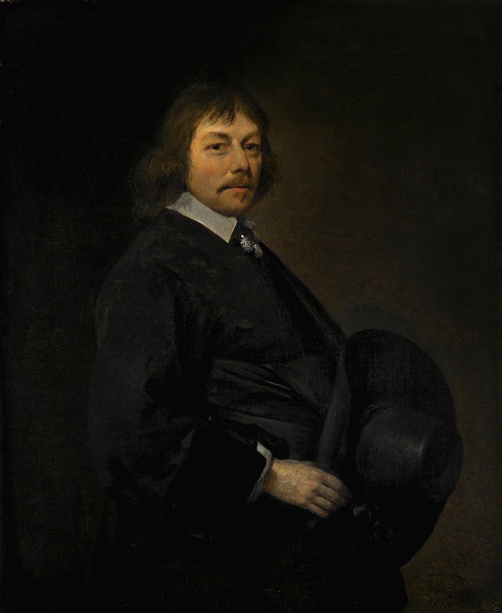 Porträtt av en man som håller i sin hatt av Gerard ter Borch