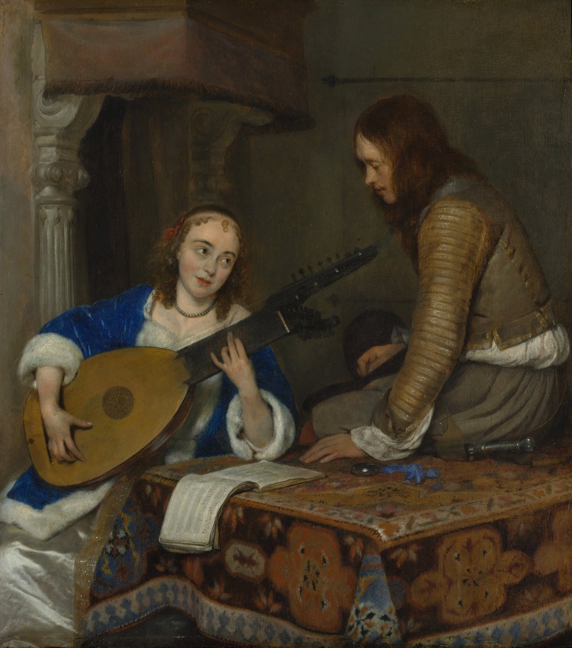 En kvinna som spelar teorbolutan och en kavaljer, c.1658 av Gerard ter Borch