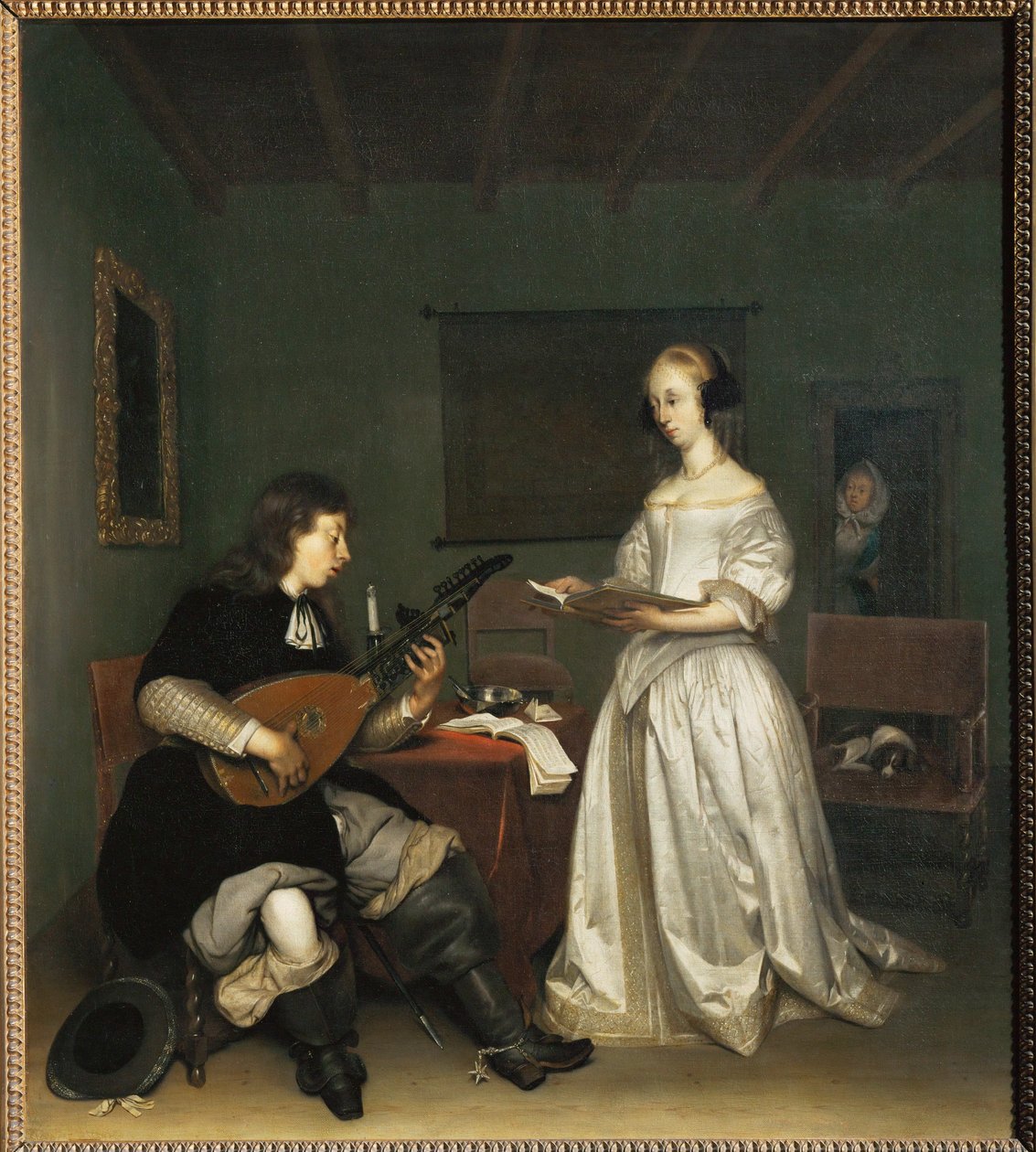 Duon: sångerska och teorbo-lutspelare ... av Gerard ter Borch or Terborch