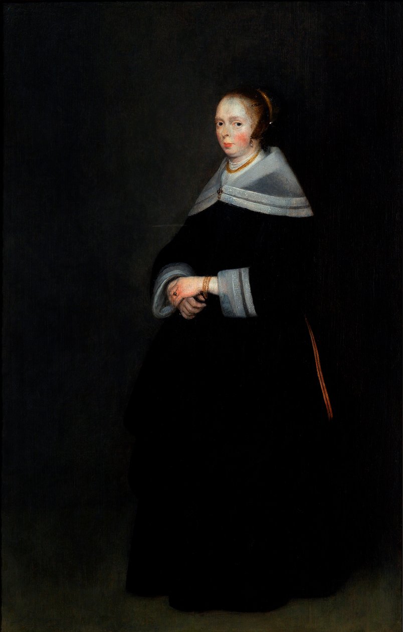 Porträtt av en dam (olja på pannå) av Gerard ter Borch or Terborch