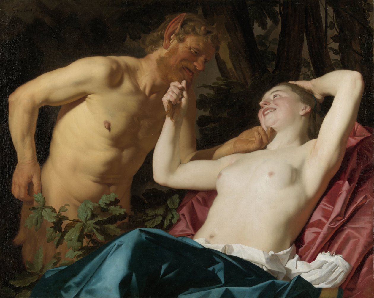Satyr och nymf av Gerard van Honthorst (signed by artist)