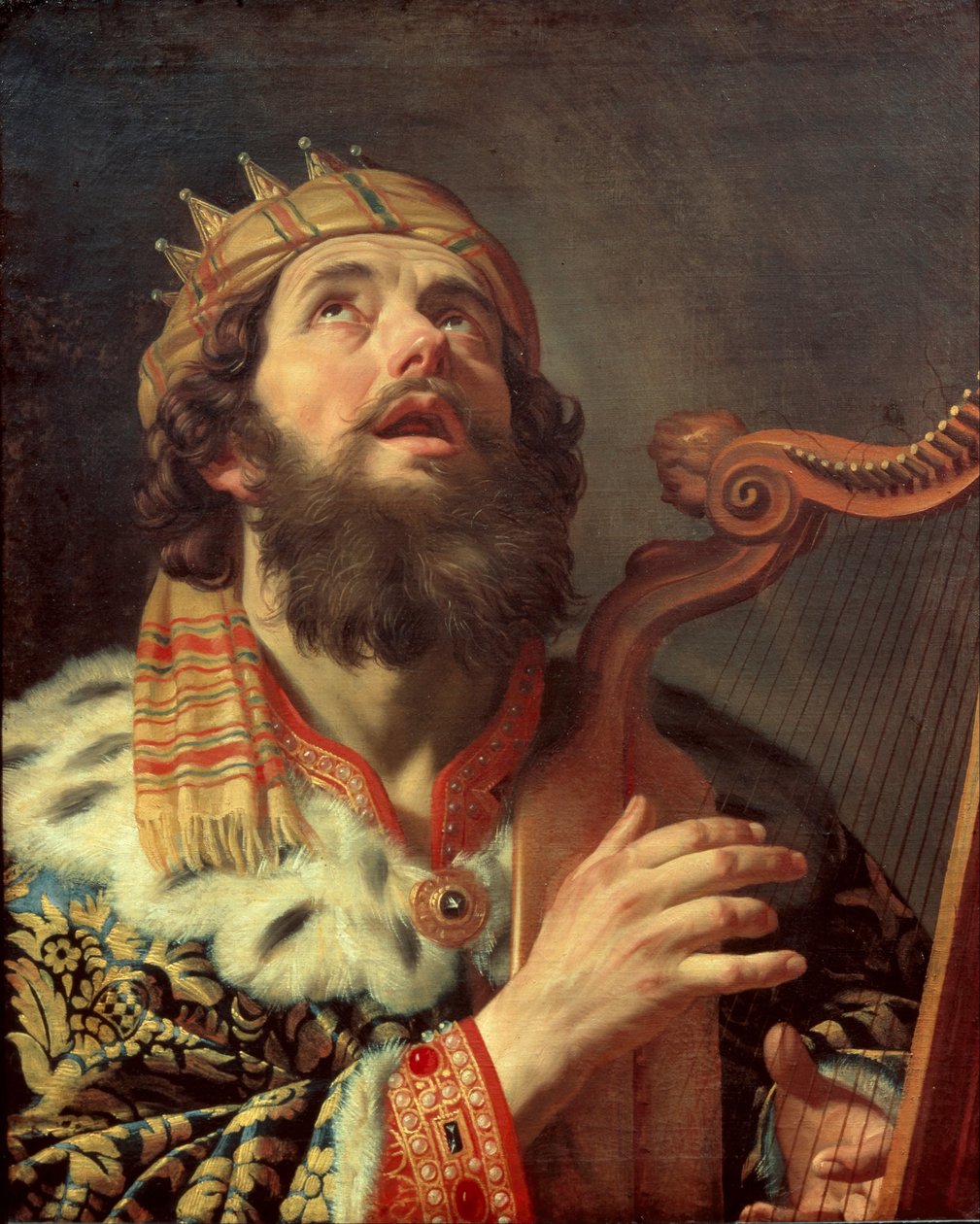 Nederländska: Harpspelende koning David Kung David spelar harpa av Gerard van Honthorst