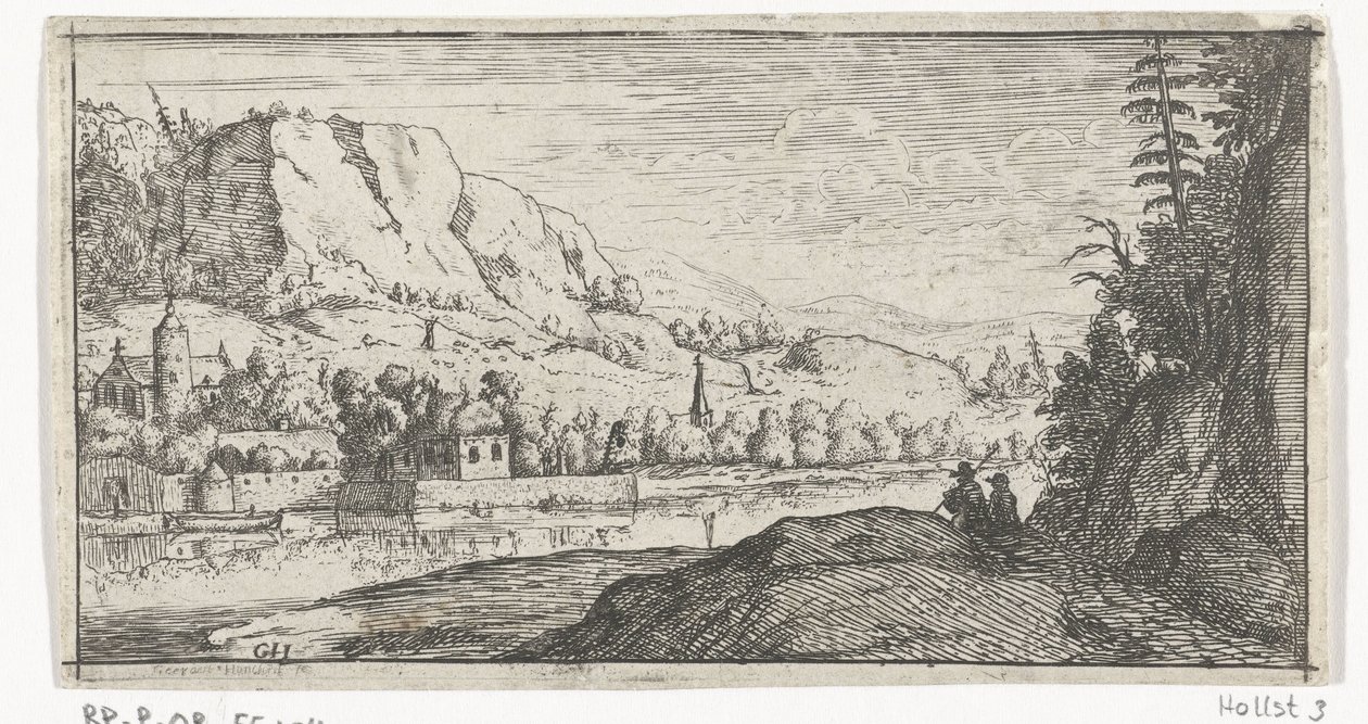 Flod i ett bergslandskap av Gerard van Honthorst
