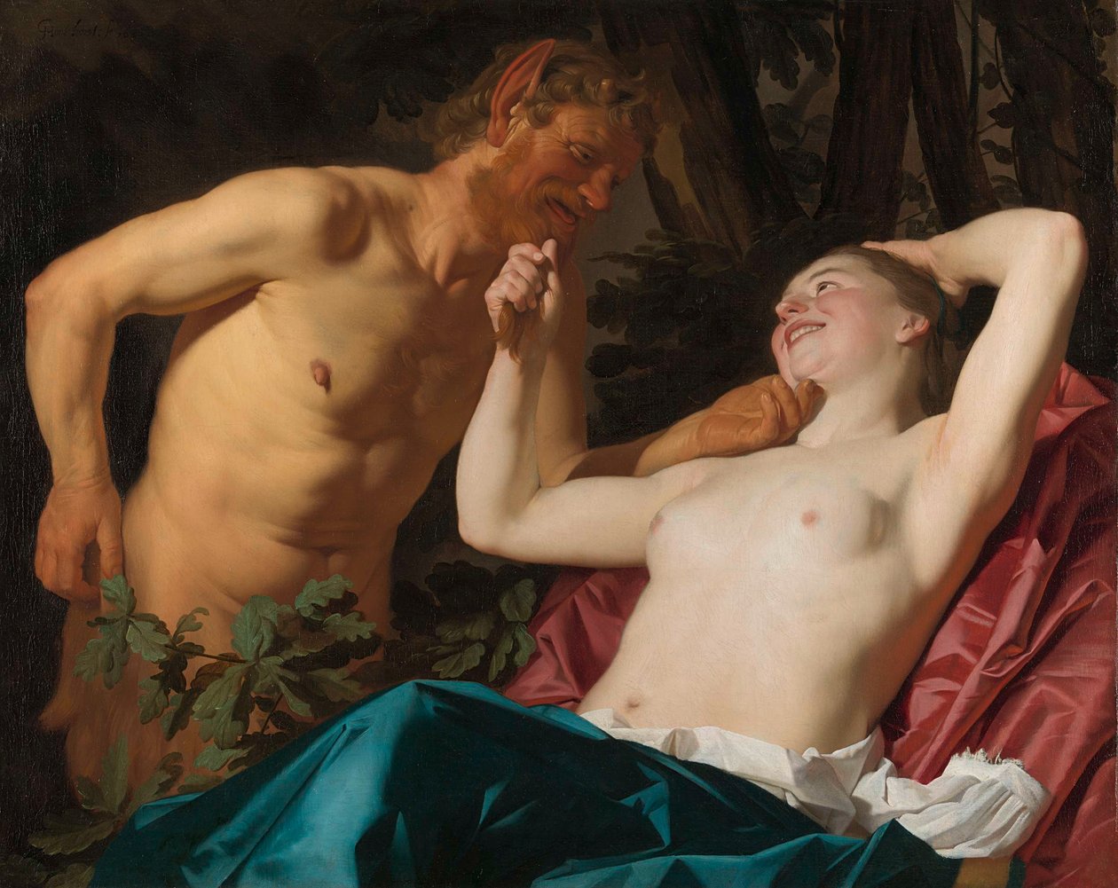 Satyr och nymf av Gerard van Honthorst