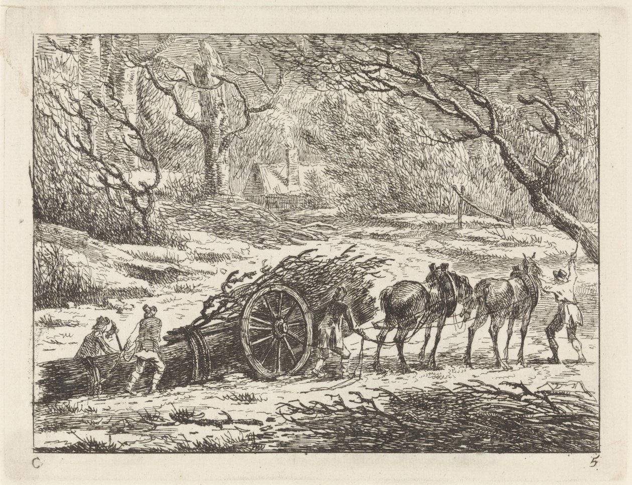 Landskap med en vagn dragen av två hästar Landskap (serie C) (serietitel) av Gerard van Nijmegen