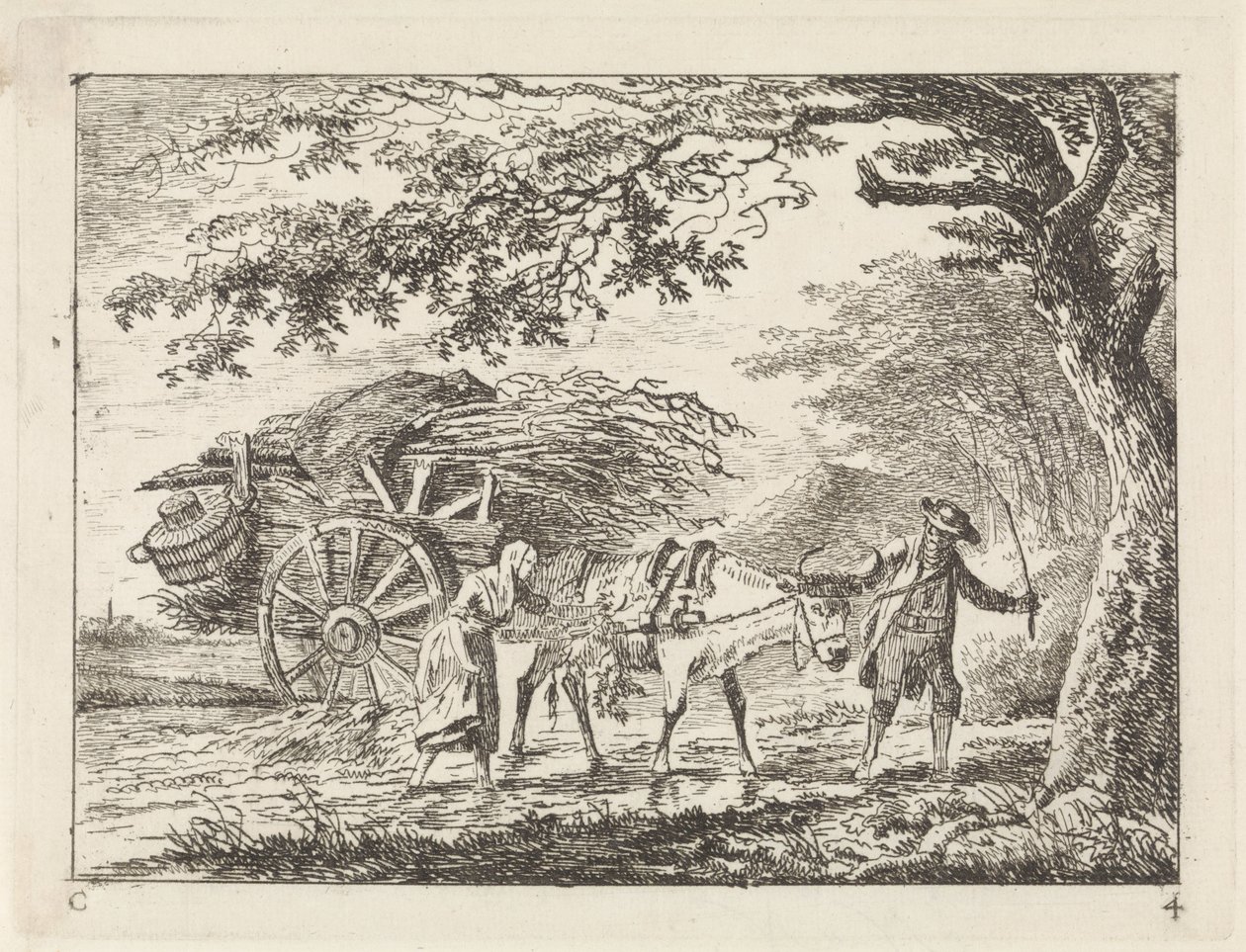 Man och en kvinna vid en fullastad tjurvagn Landskap (serie C) (serietitel) av Gerard van Nijmegen