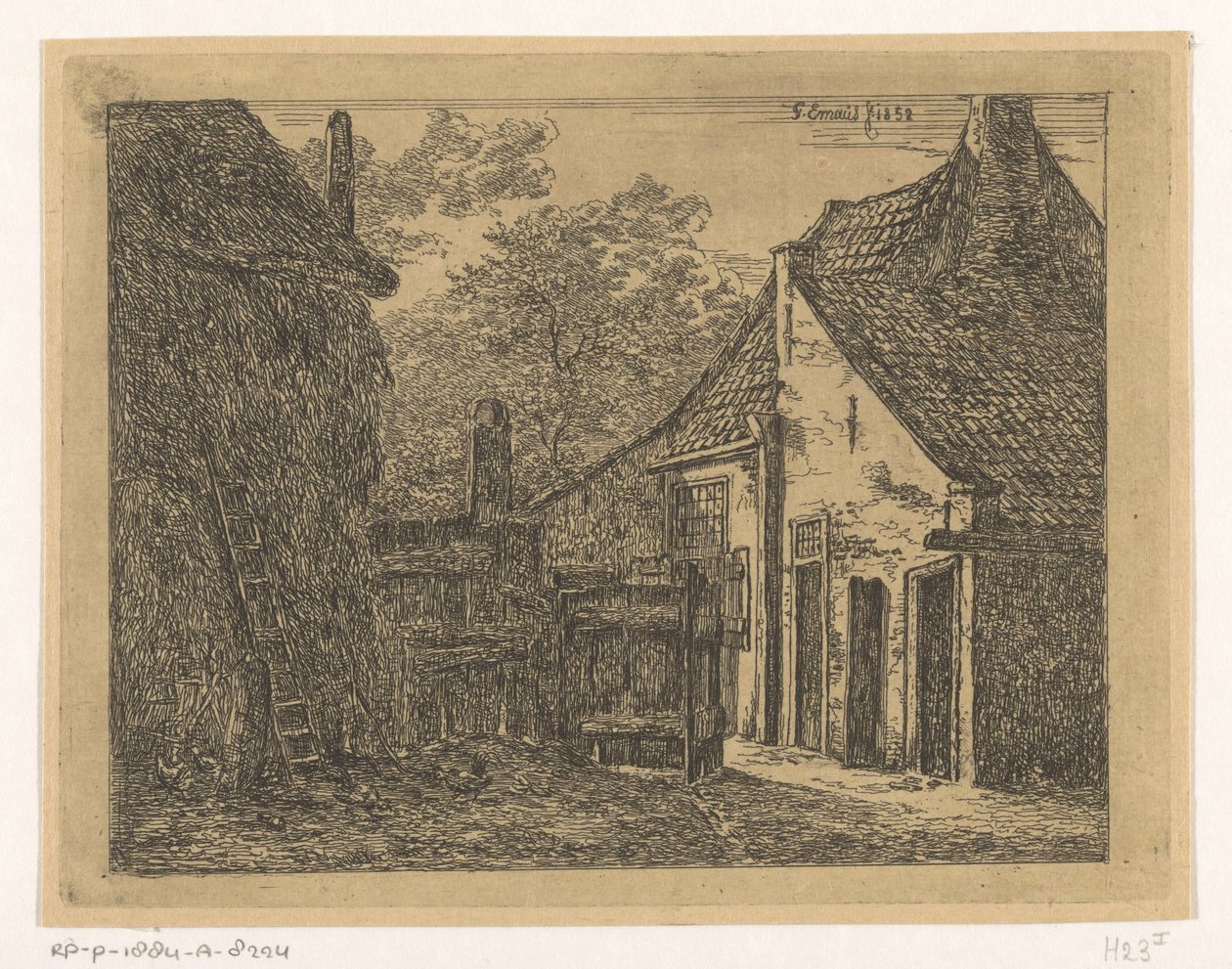 Gård med höstack Gården i Pernis av Gerardus Emaus de Micault