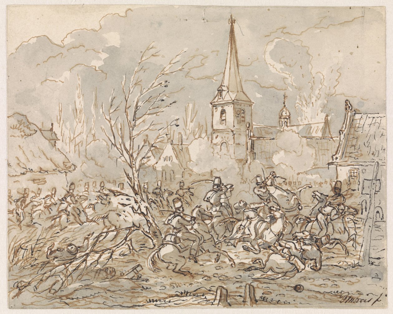 Ridstrid vid intagandet av en by av Gerardus Emaus de Micault