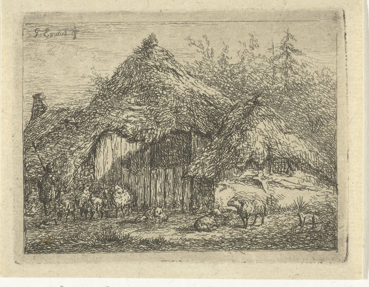 Herde vid torvstugan Flocken av får av Gerardus Emaus de Micault