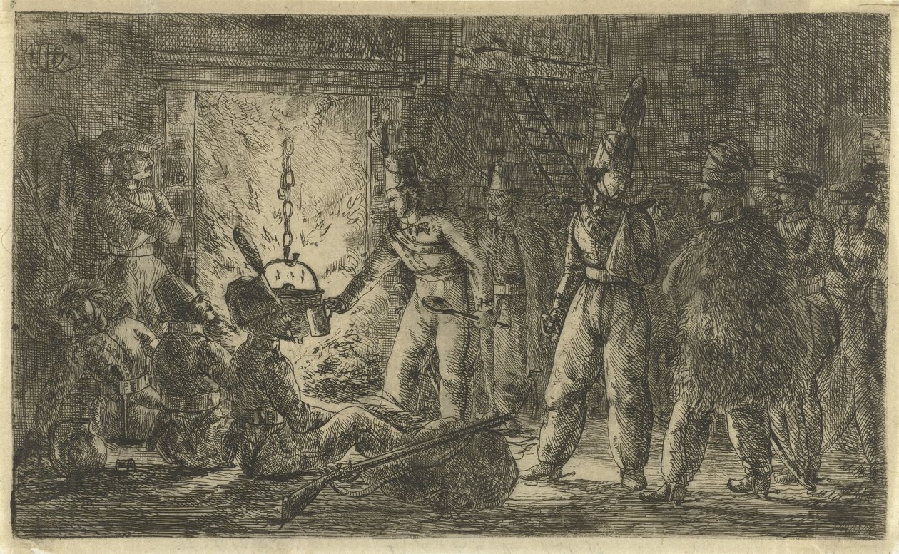 Soldater vid elden Kosackerna i bondgården av Gerardus Emaus de Micault