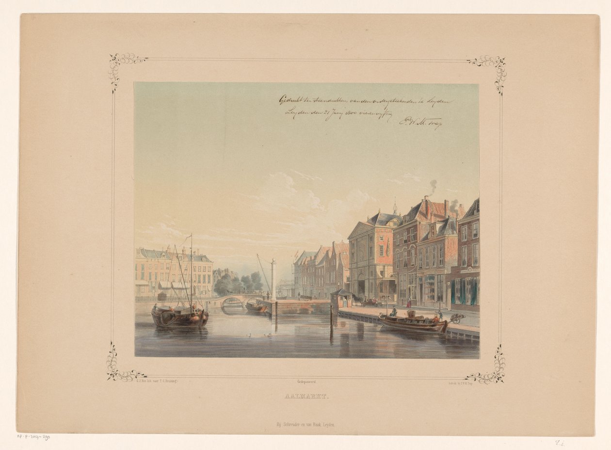 Utsikt över Aalmarkt i Leiden Aalmarkt (titel på objekt) av Gerardus Johannes Bos