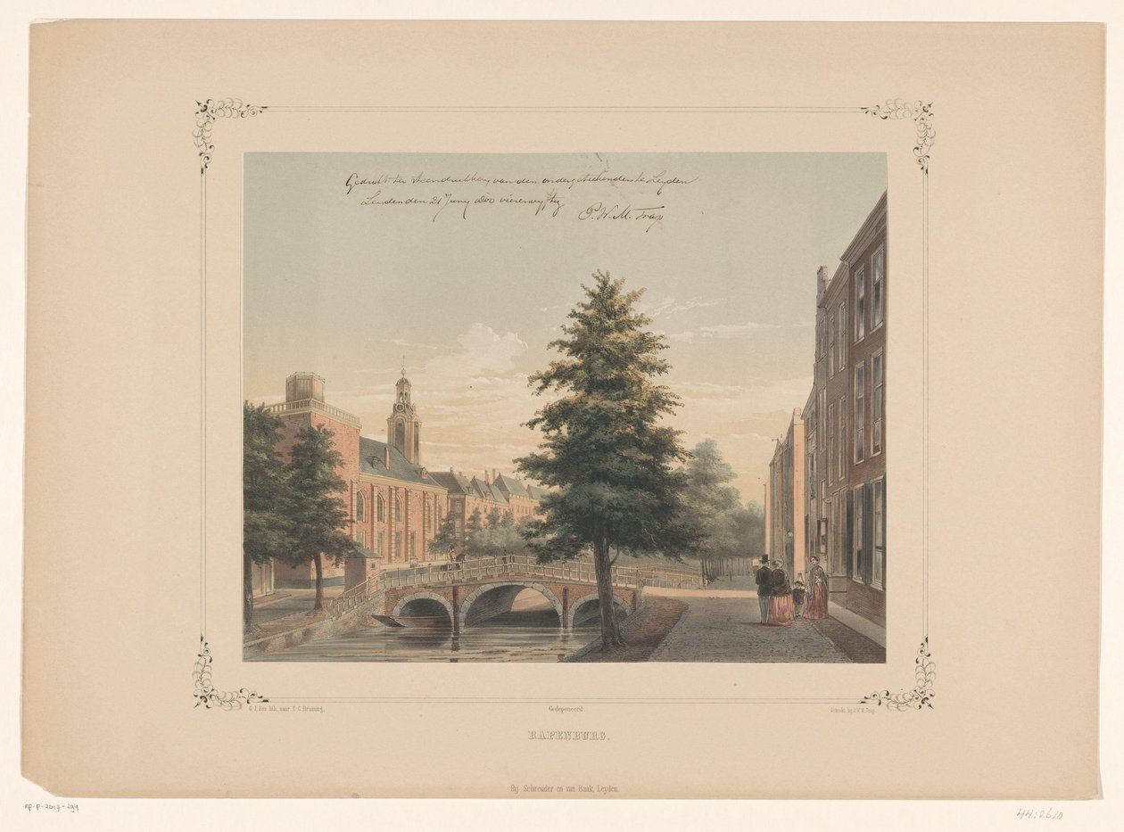 Utsikt över Rapenburg i Leiden Rapenburg (titel på objekt) av Gerardus Johannes Bos