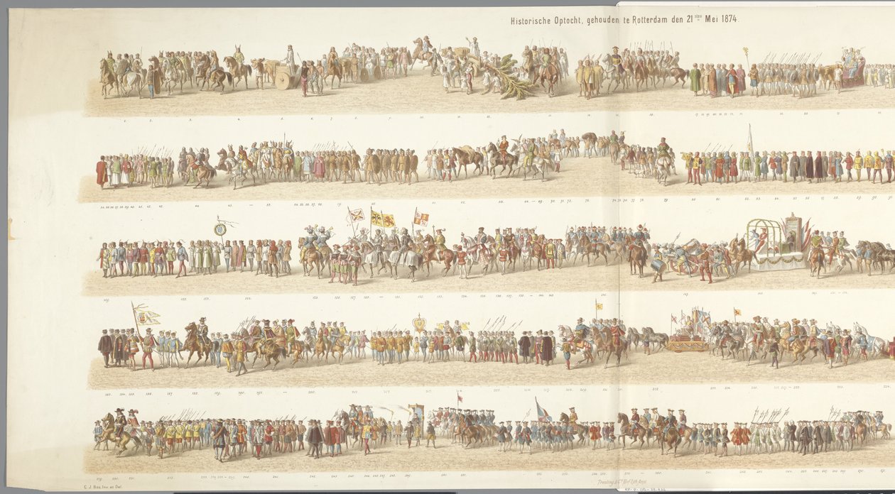 Historisk parad i Rotterdam Historisk parad, hölls i Rotterdam 21 maj 1874 (titel på objekt) av Gerardus Johannes Bos