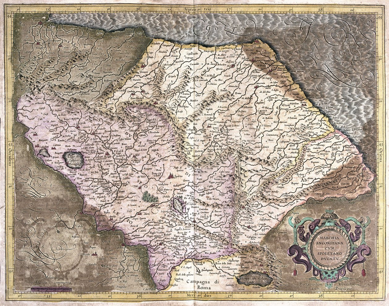 Ancona och Spoleto, Italien (gravyr av Gerardus Mercator