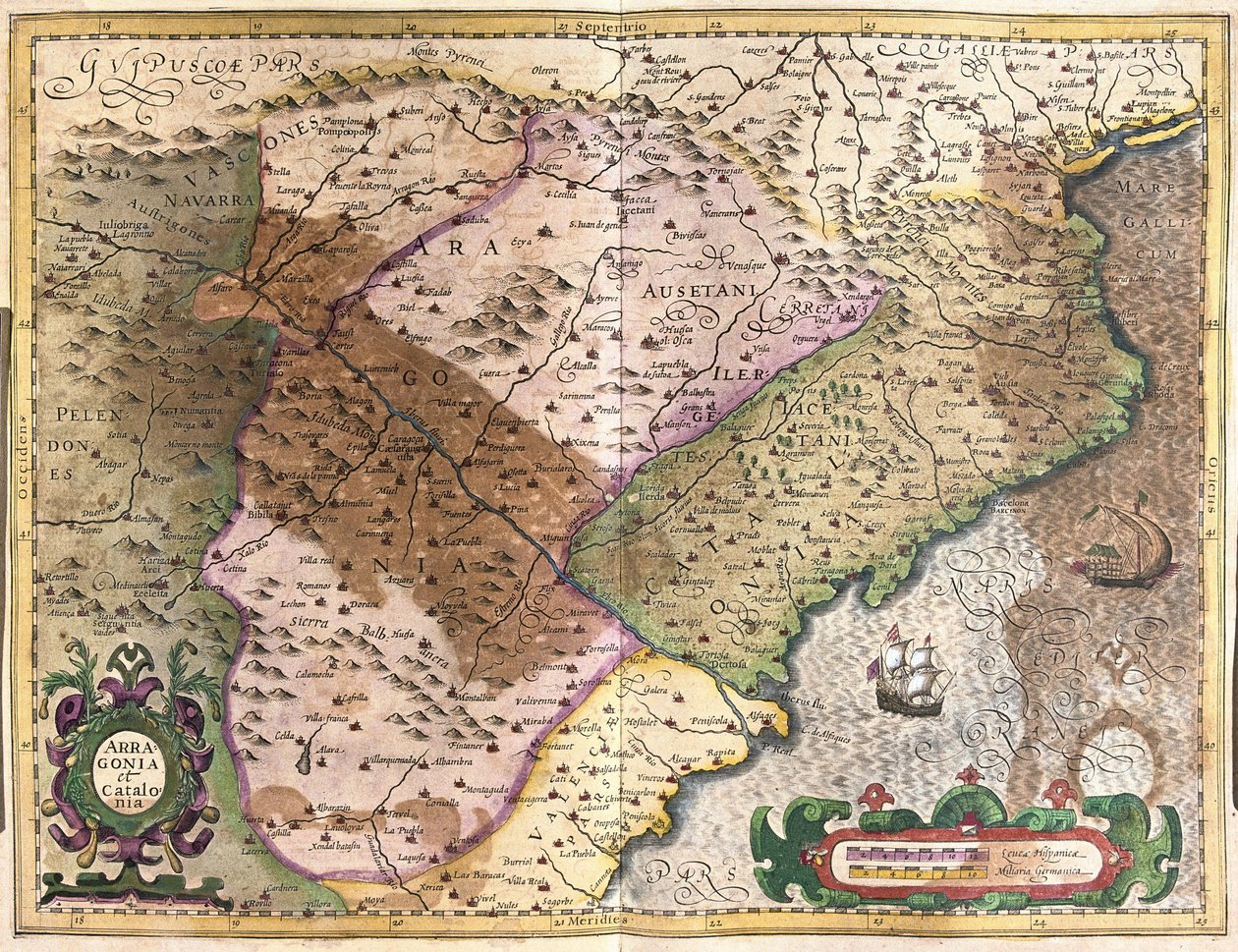 Aragon och Katalonien, Spanien (gravyr av Gerardus Mercator