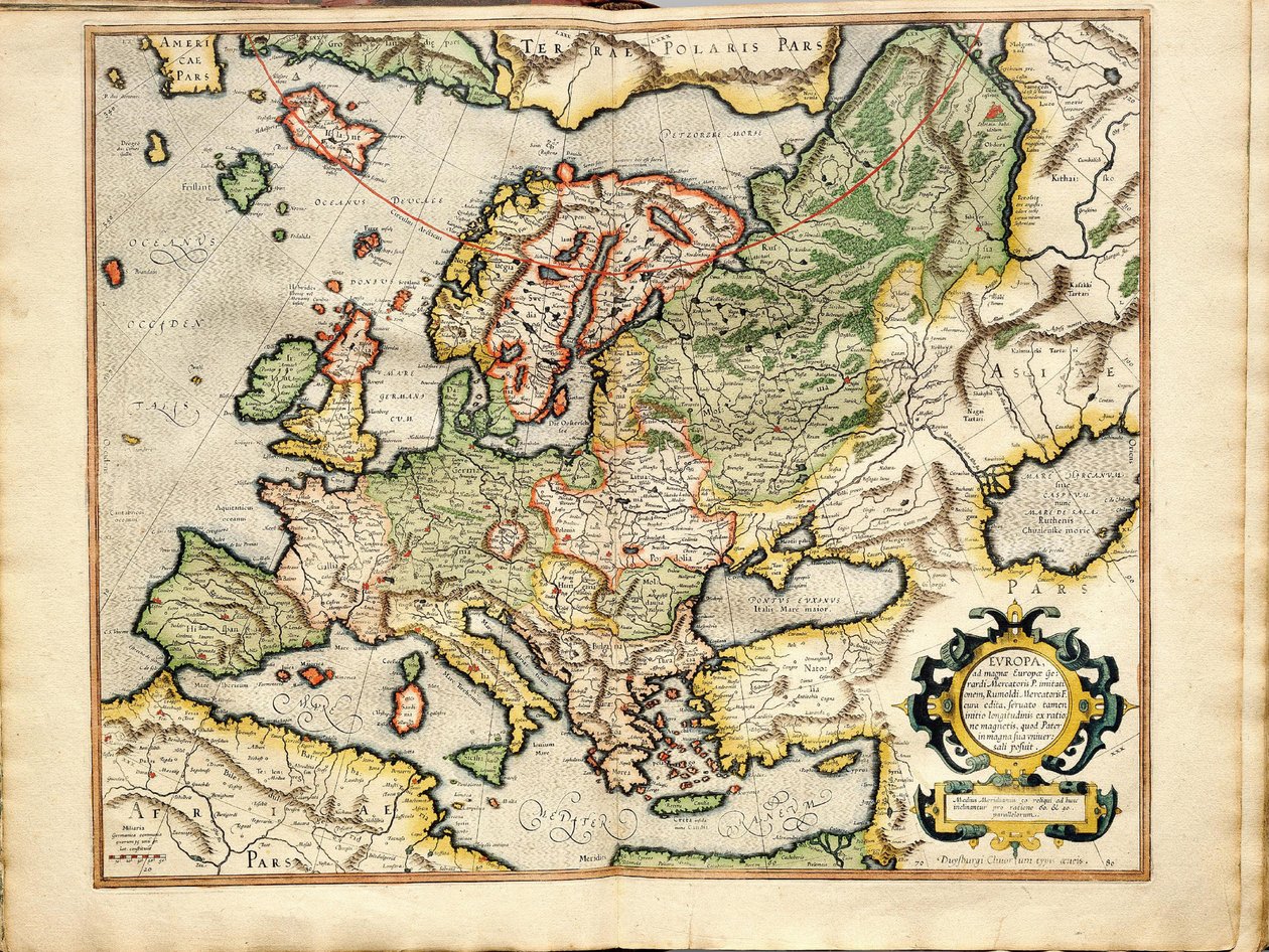Atlas eller kosmografiska meditationer om världen och tillverkade Fugura Europa: Livland, Ryssland av Gerardus Mercator