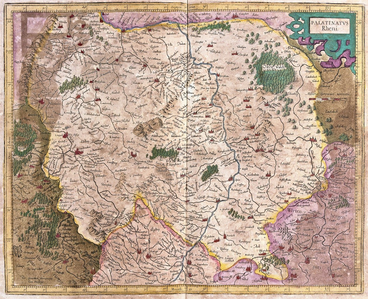 Bayerska regionen och floden Donau, Tyskland (gravyr av Gerardus Mercator
