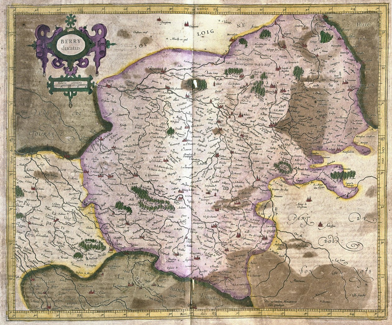 Bourges (dalen av Loire), Frankrike (gravyr av Gerardus Mercator