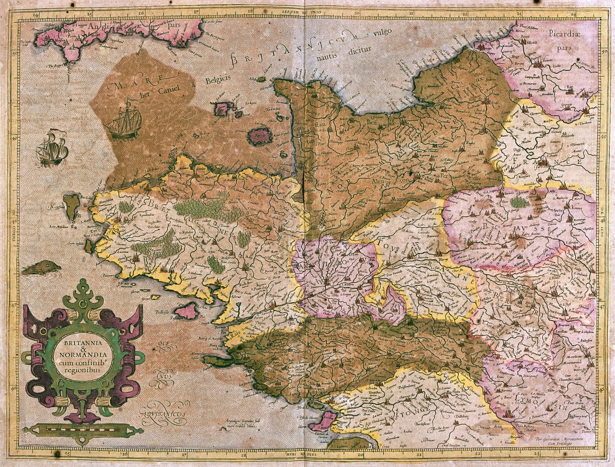 Bretagne och Normandie, Frankrike (gravyr av Gerardus Mercator