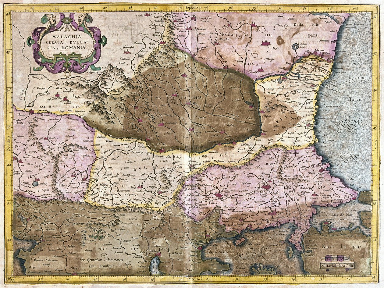 Bulgarien och Rumänien (gravyr av Gerardus Mercator