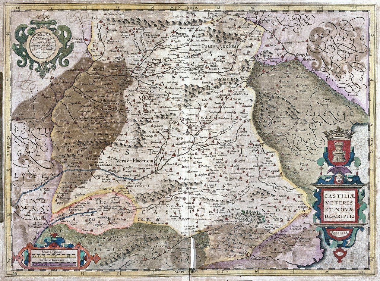 Castillia med Madrid och Toledo, Spanien (gravyr av Gerardus Mercator