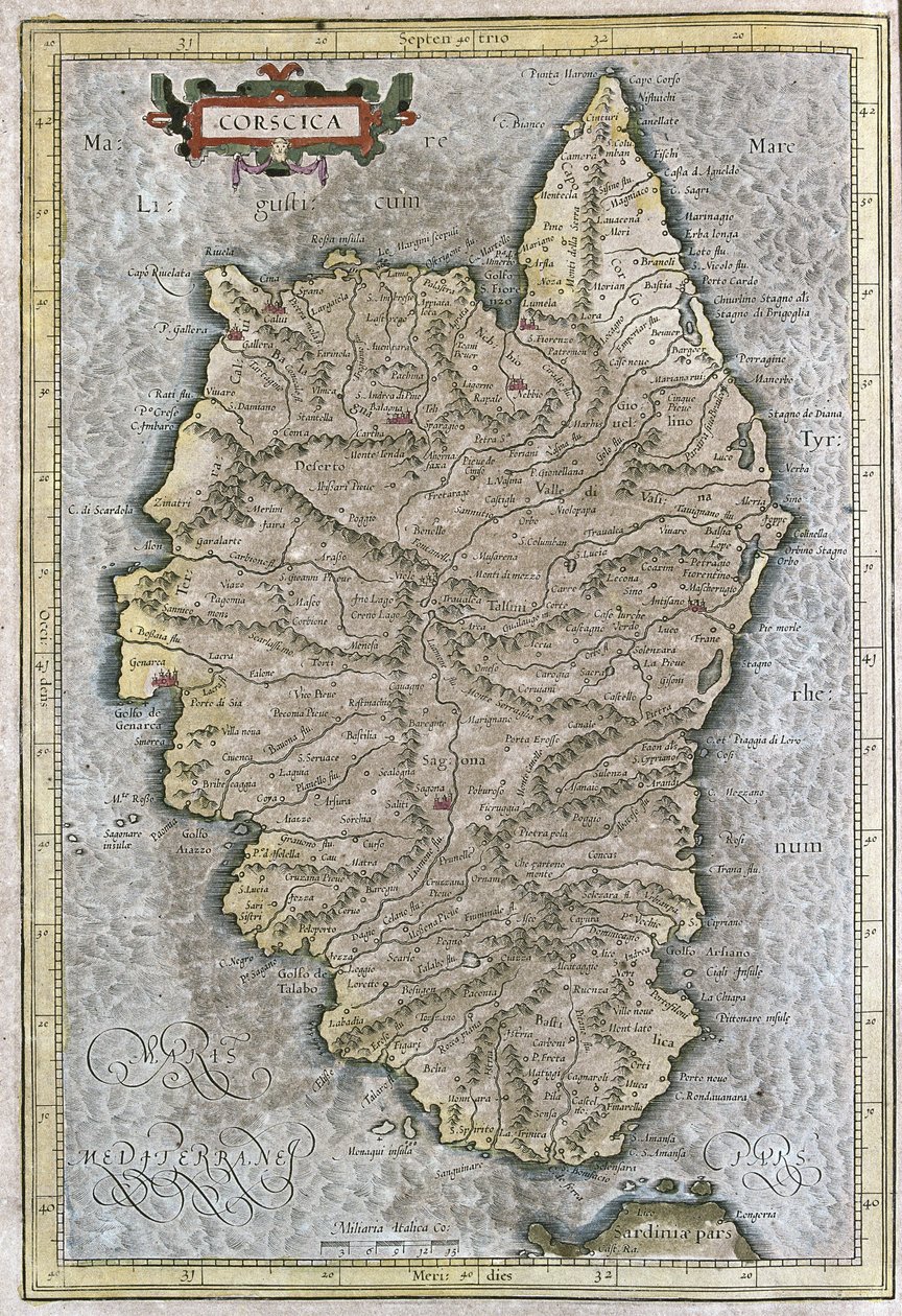 Korsika, Frankrike (gravyr av Gerardus Mercator