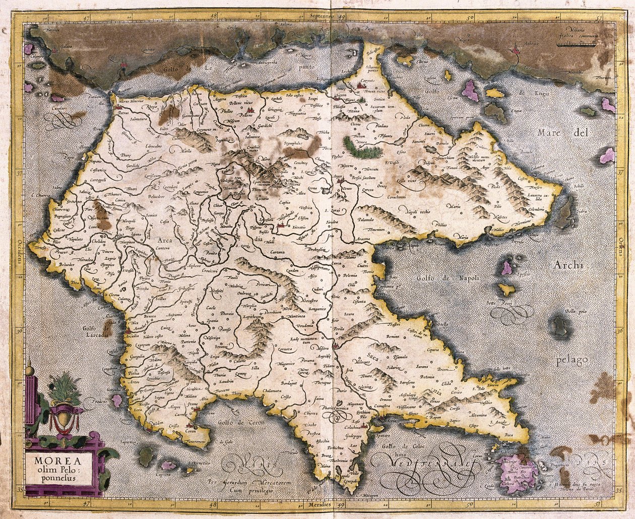 Grekland och Peloponnesos (gravyr av Gerardus Mercator