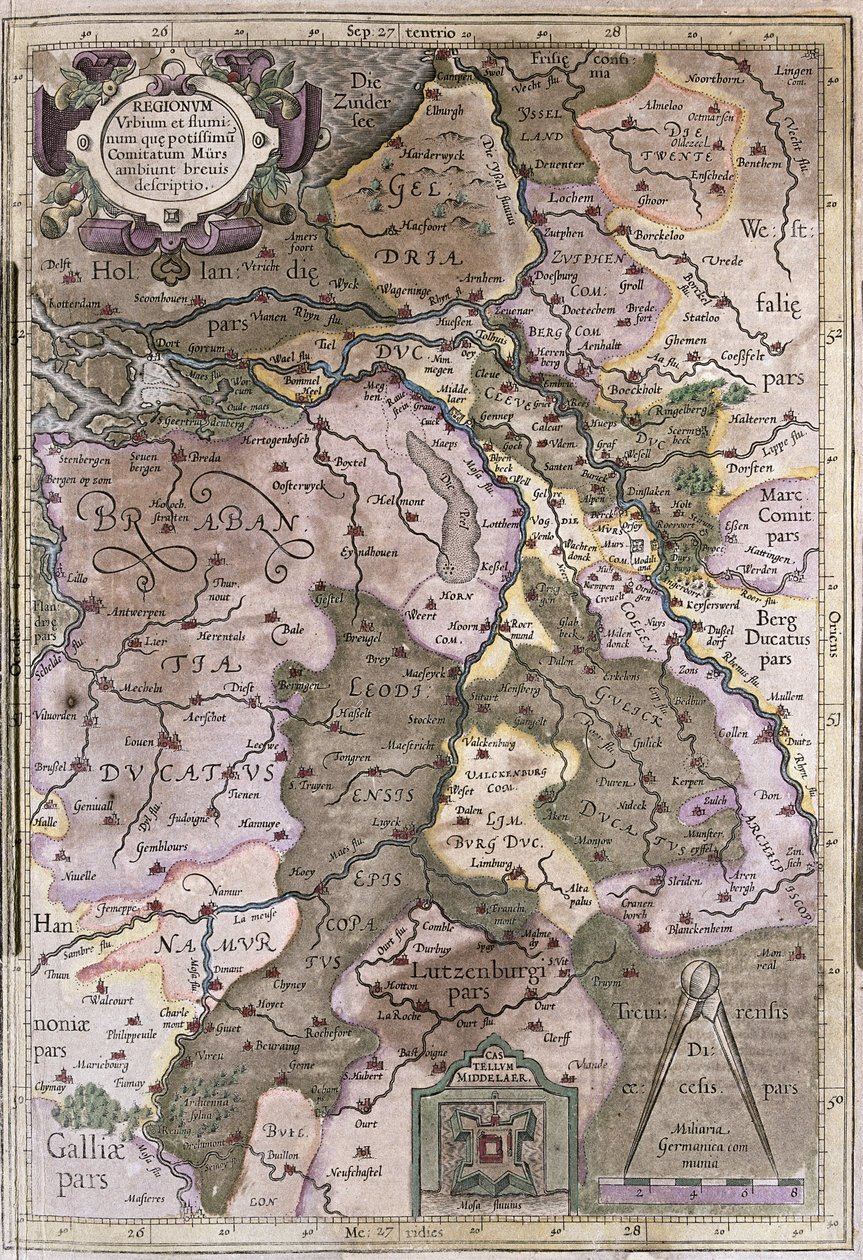 Holland och Brabant, Belgien (gravyr av Gerardus Mercator