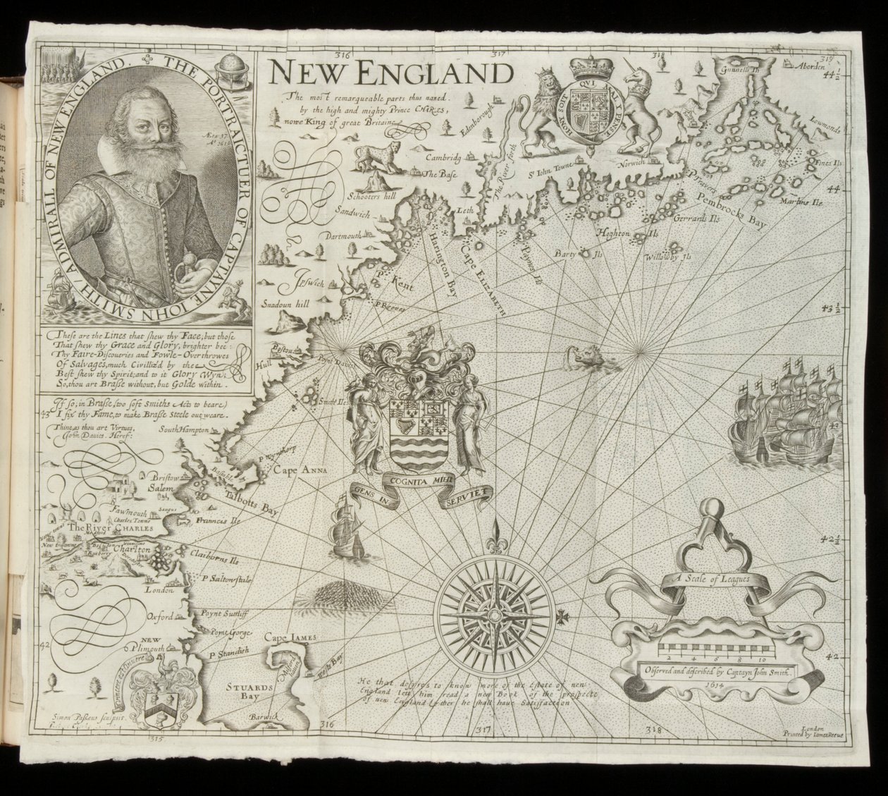 Karta över New England, från Historia Mundi: eller Mercators Atlas, London, 1635 av Gerardus Mercator