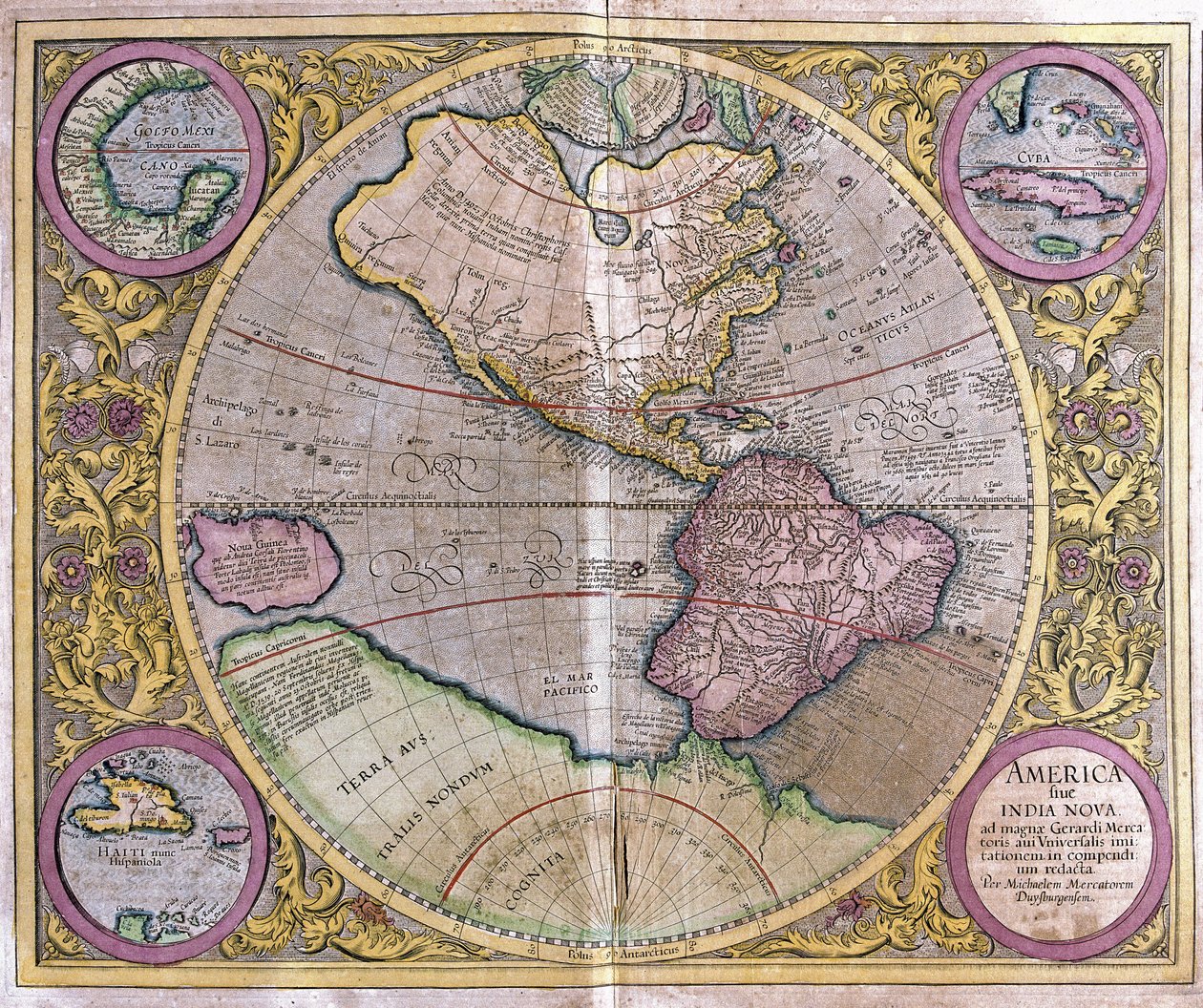 Nord- och Sydamerika och Nya Guinea av Gerardus Mercator