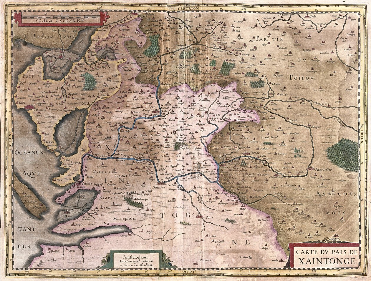 Saintonge med La Rochelle och Ile Oleron, Frankrike (gravyr av Gerardus Mercator