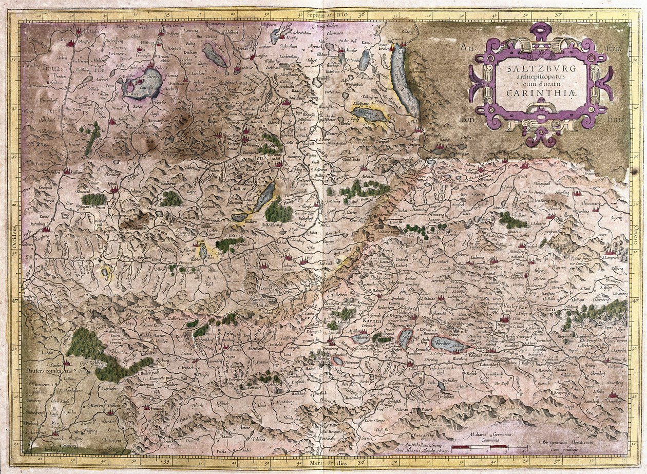 Salzburg och Kärnten, Österrike (gravyr av Gerardus Mercator